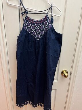 LOFT Navy Tassel Halter Summer Dress